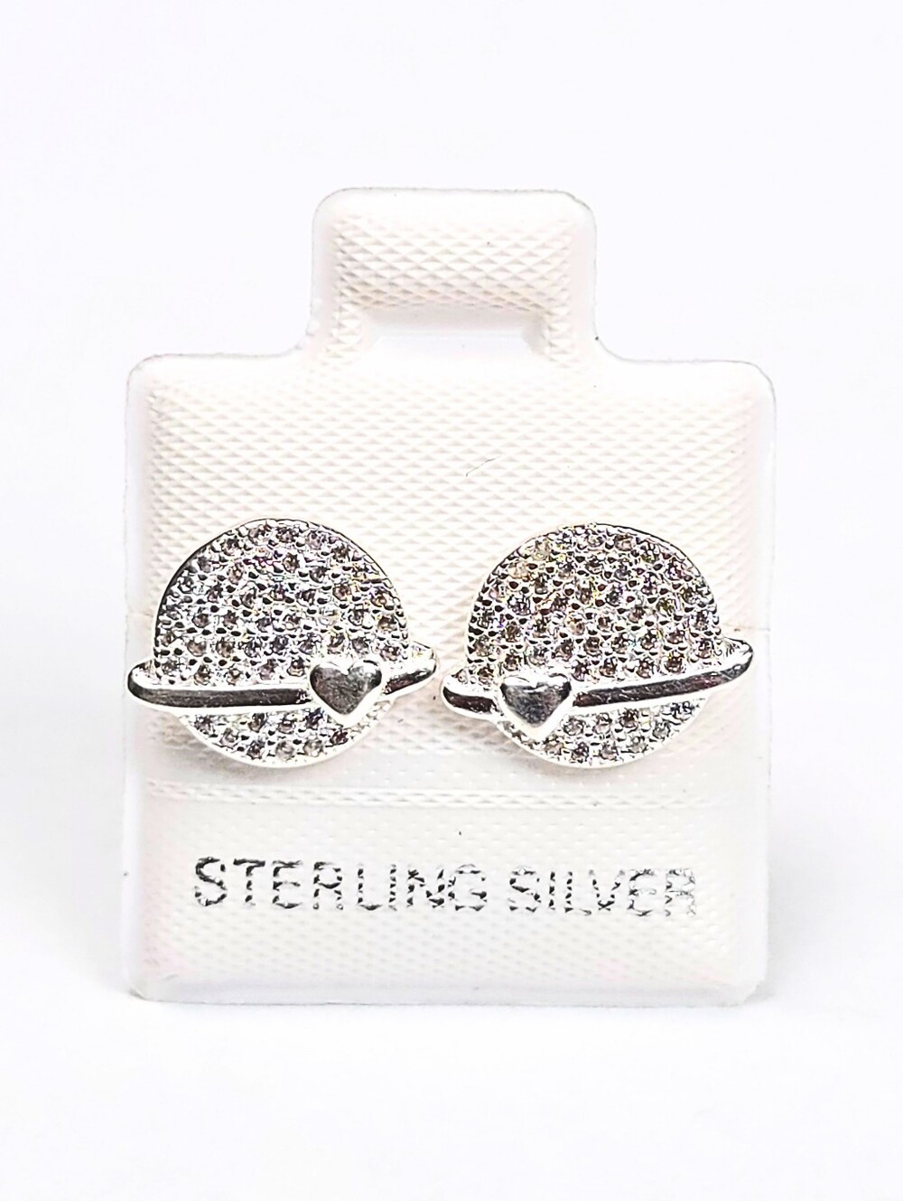Saturn Planet Stud Earrings 925 Sterling Silver CZ Celestial Space 13.5mm